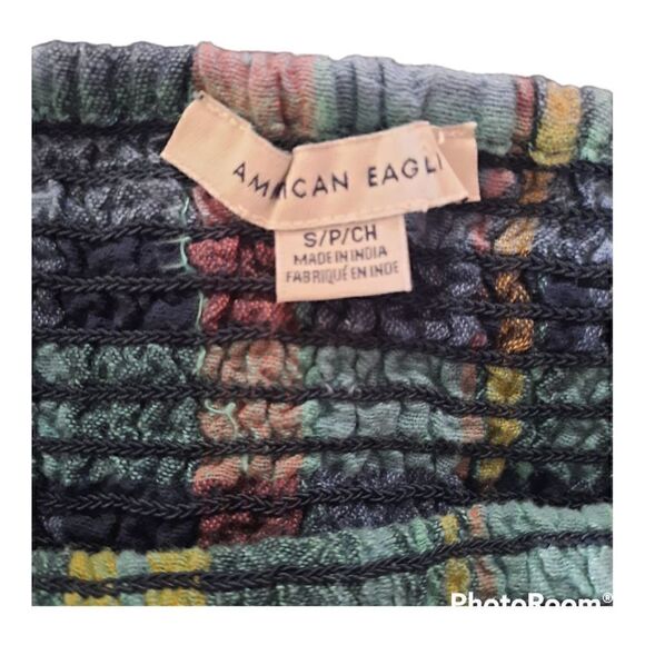 American Eagle Plaid Cropped Smocked Halter Top - Picture 2 of 6